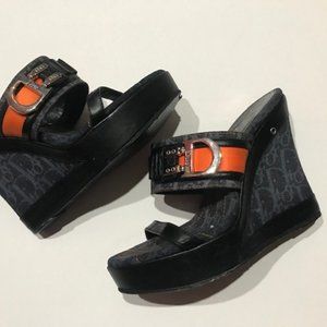 Stunning Christian Dior Orange and Blue Denim Iconic Platforms